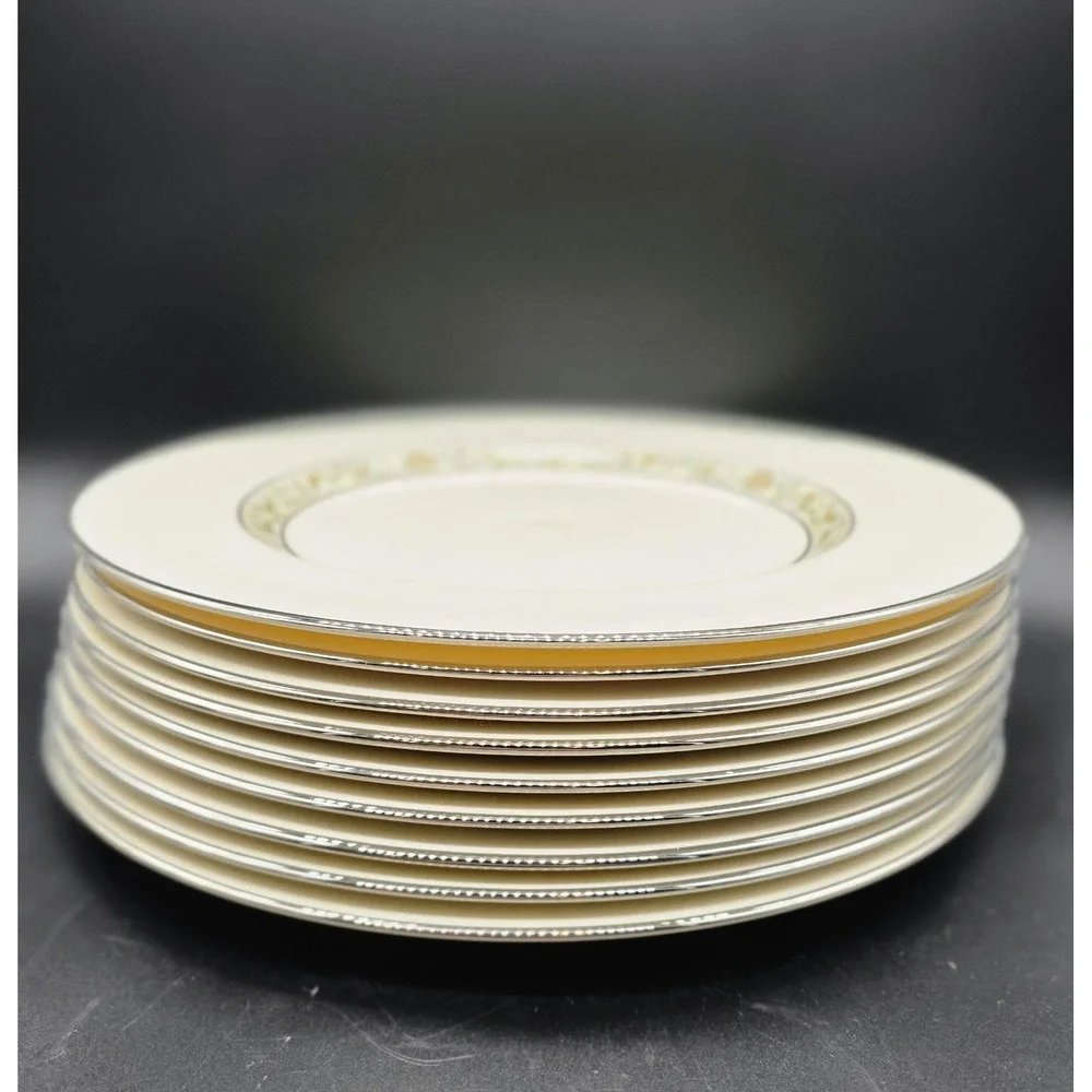 Set/8 Vintage Lenox Springdale Dinner Plate Platinum 10.5